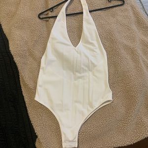 White halter backless bodysuit
